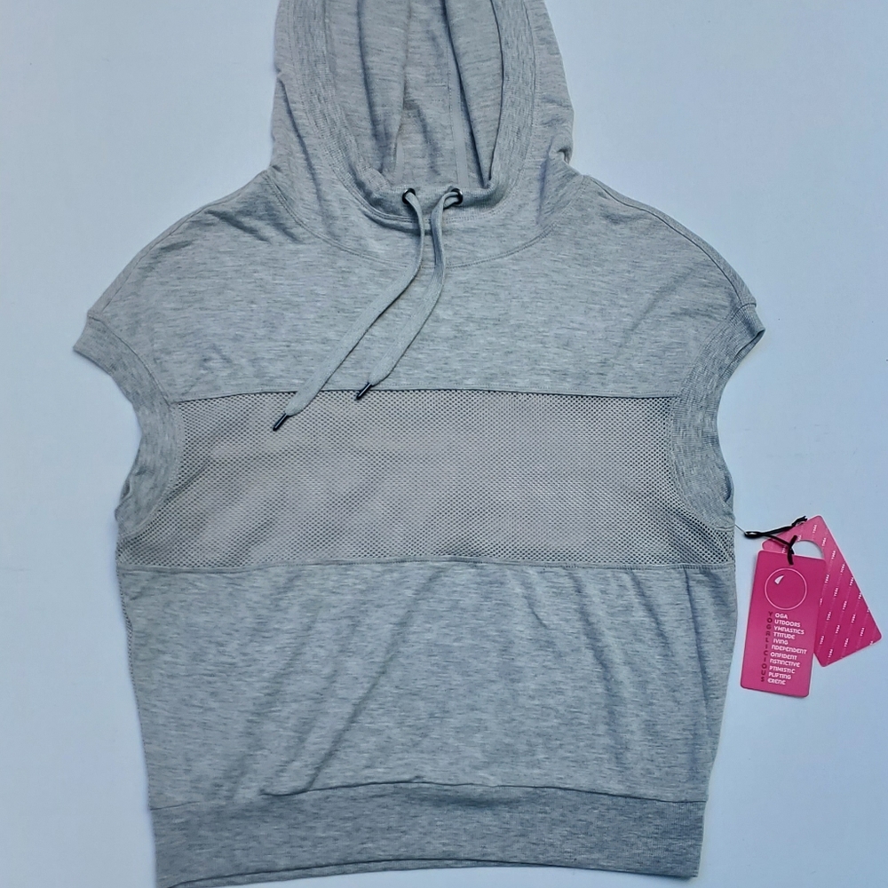 Yogalicious Gray Hooded Pullover Mesh Sleeveless Top - Picture 2 of 9